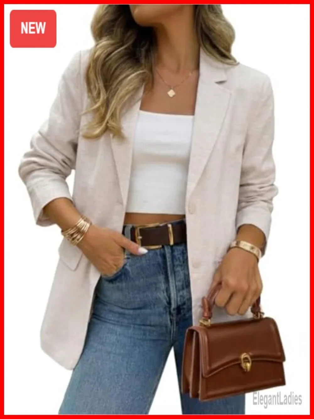 Women's Linen Blazer Long Sleeve Casual Lightweight Jacket Office Business